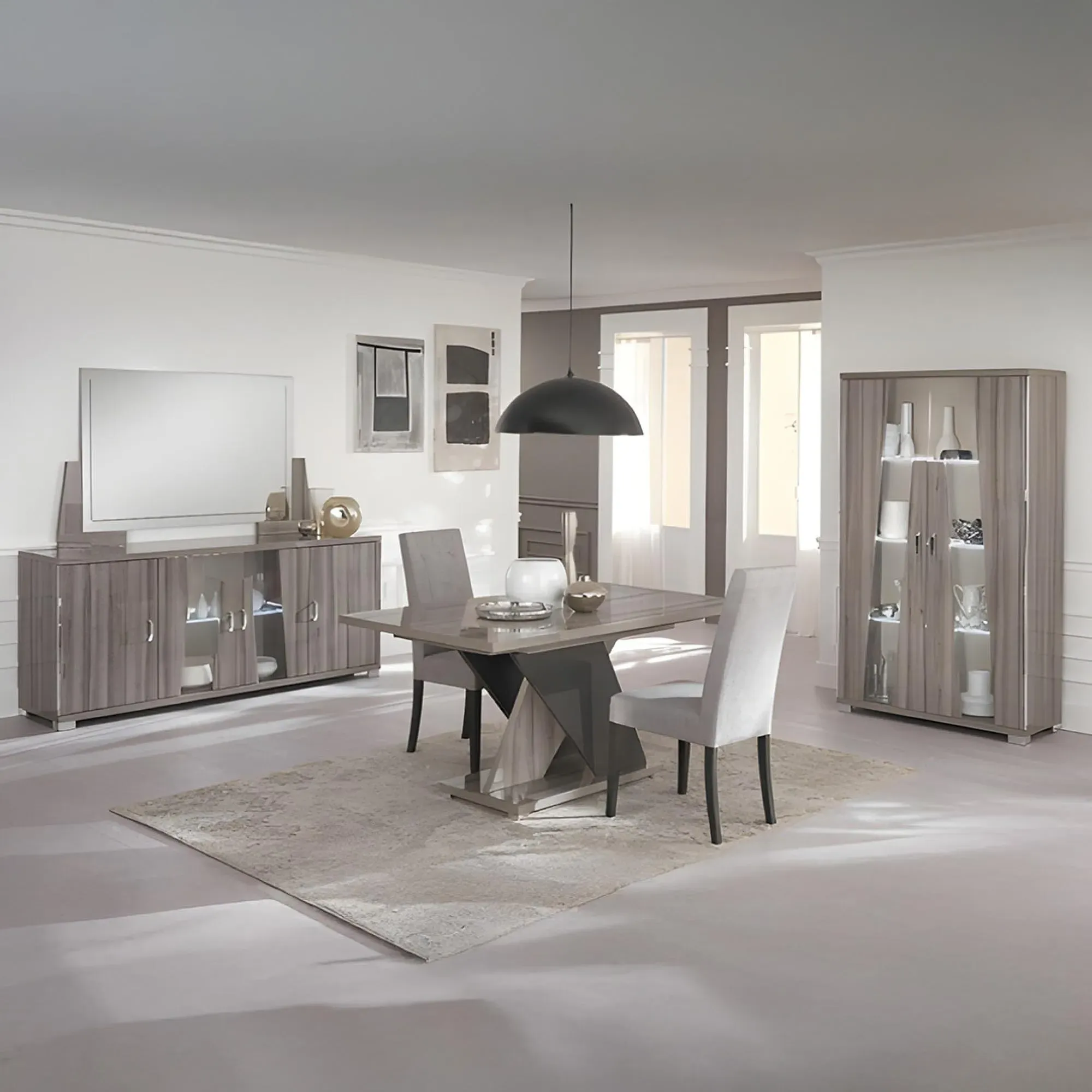 Bagni 2 Door Display Cabinet with LED - Dark Grey Oak