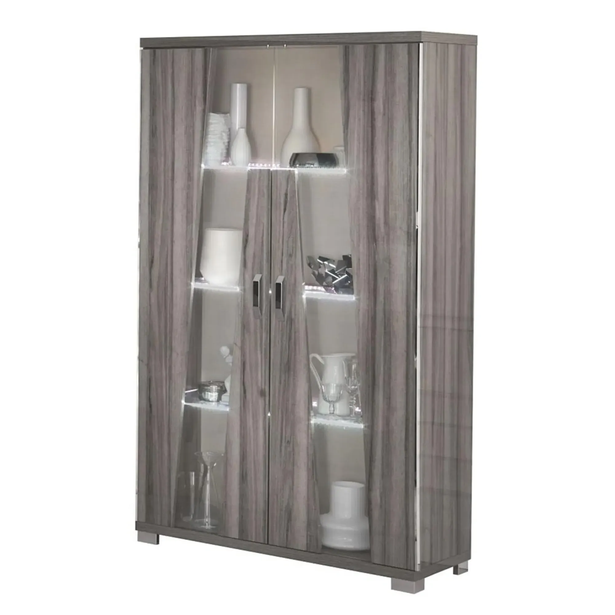 Bagni 2 Door Display Cabinet with LED - Dark Grey Oak