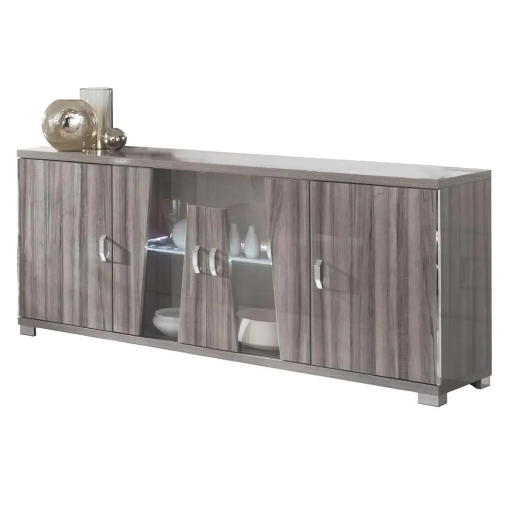 Bagni 4 Door Sideboard with LED Light - Dark Grey Oak, Glass