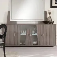 Bagni 4 Door Sideboard with LED Light - Dark Grey Oak, Glass
