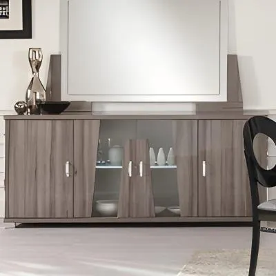 Bagni 4 Door Sideboard with LED Light - Dark Grey Oak, Glass