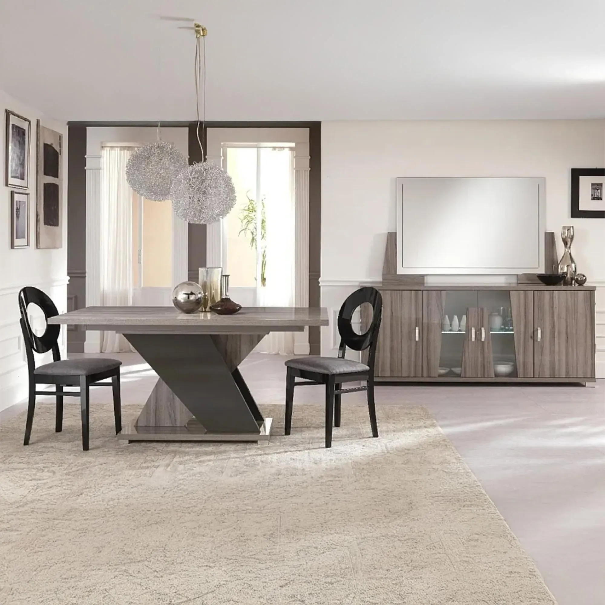 Bagni 6-8 Seater Extending Pedestal Dining Table - Dark Grey Oak