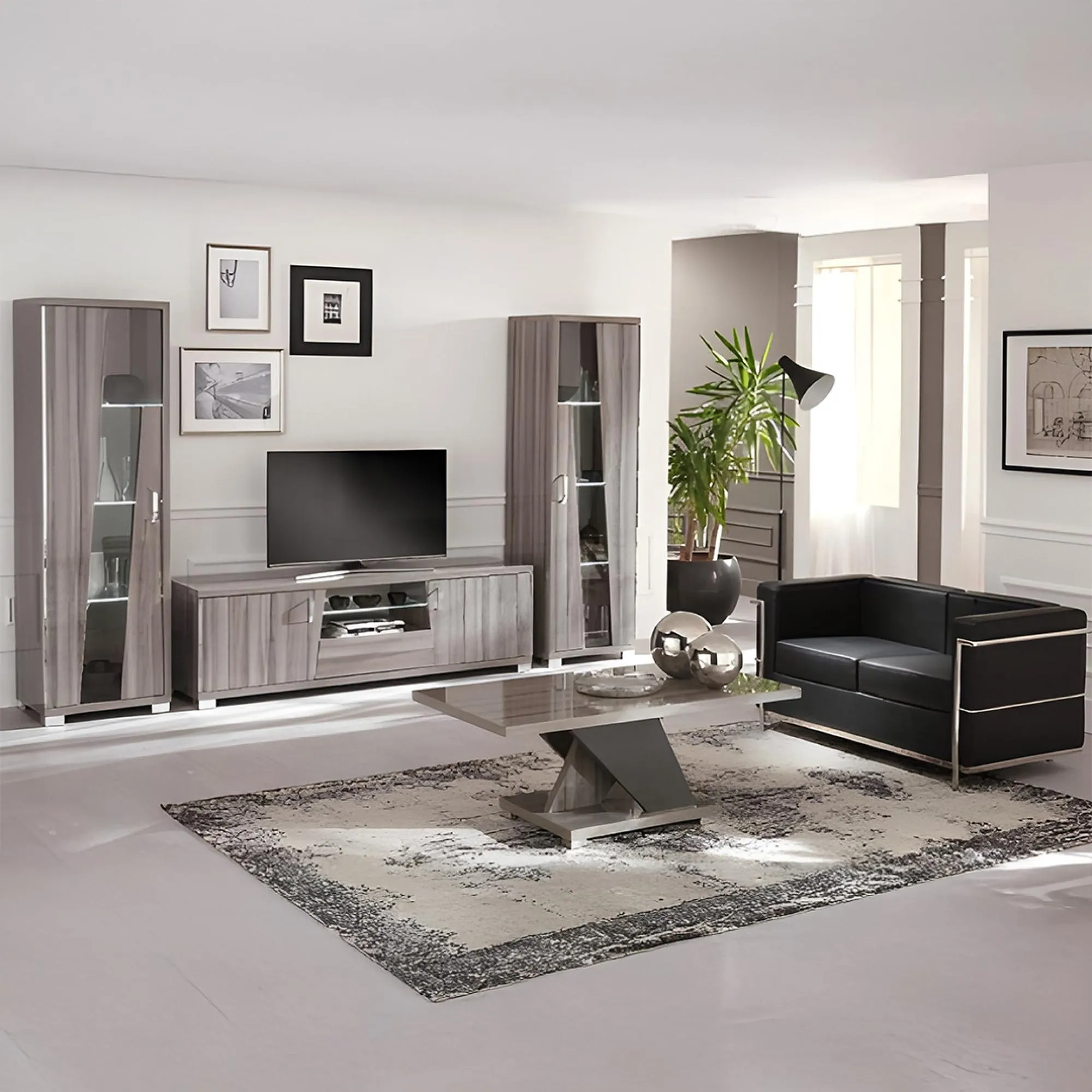 Bagni Italian 1 Door Cabinet LHF with LED Light - Dark Grey Oak