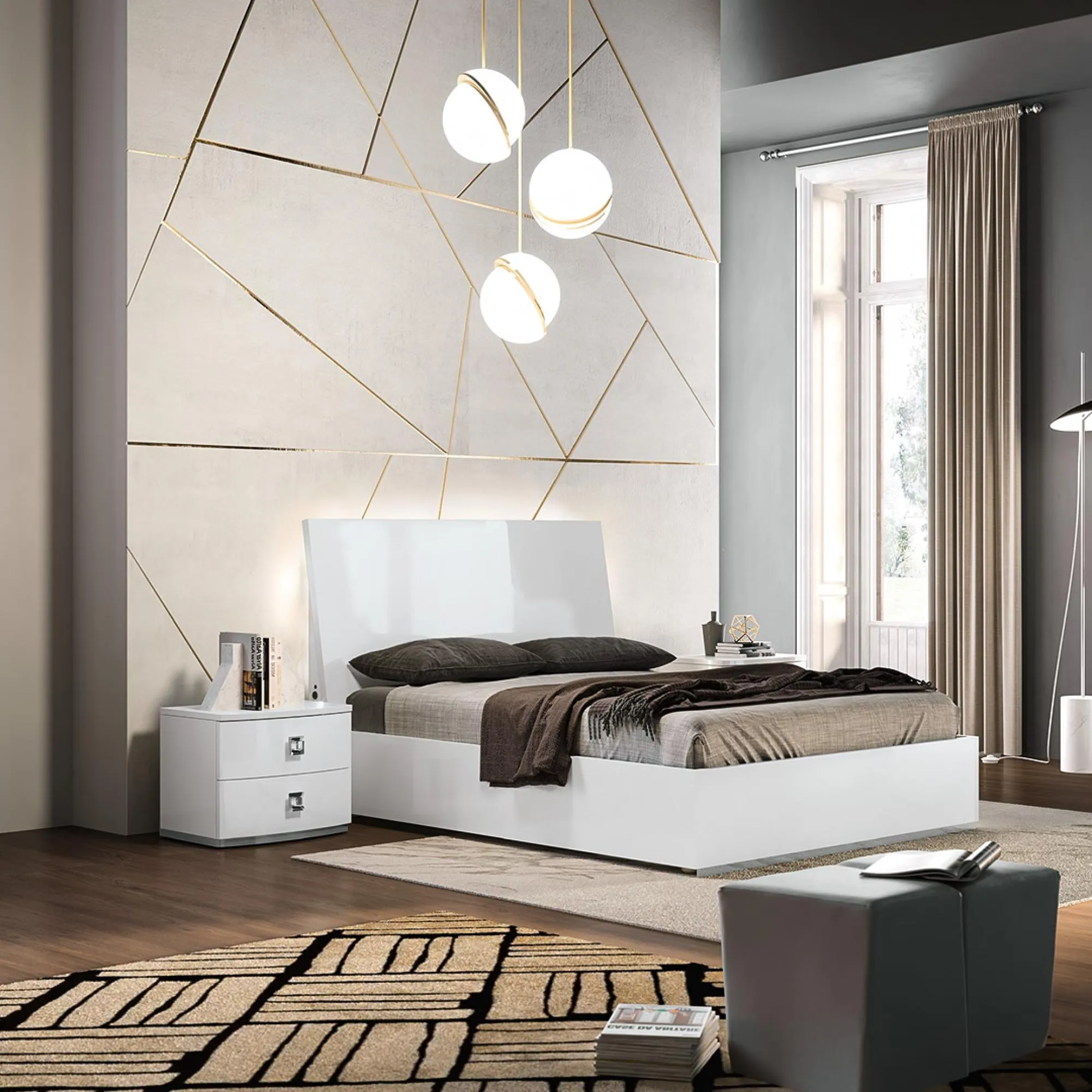 Betty Italian 2 Drawer Bedside Cabinet - White, High Gloss