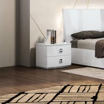 Betty Italian 2 Drawer Bedside Cabinet - White, High Gloss image