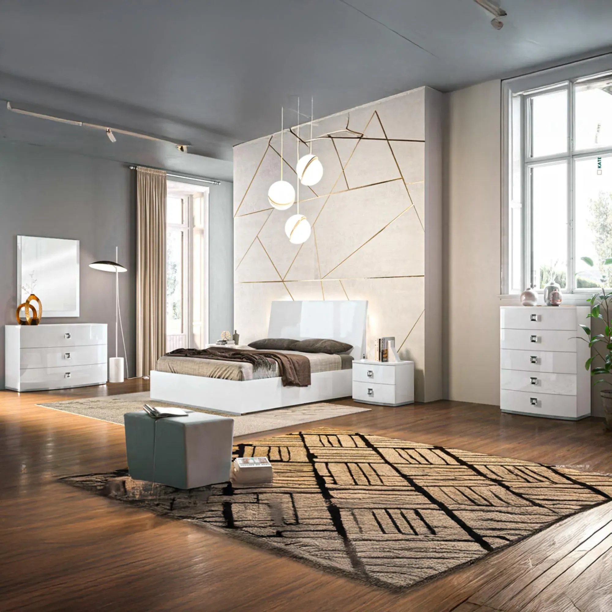 Betty Italian 5 Drawer Chest - White, High Gloss