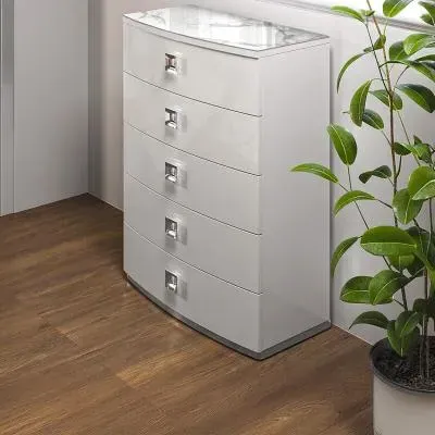 Betty Italian 5 Drawer Chest - White, High Gloss