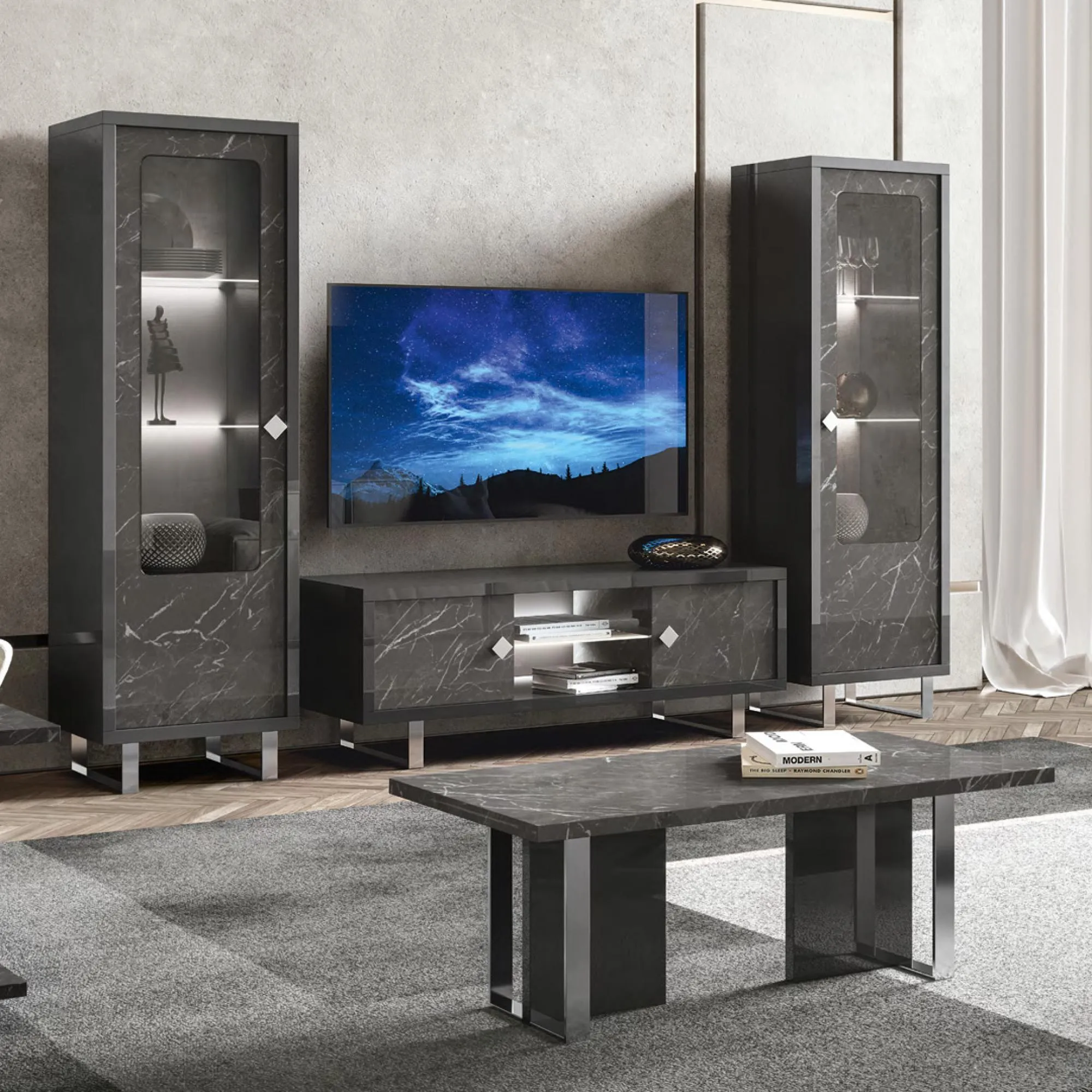 Carvelle 1 Door Display Cabinet with LED Light - Grey