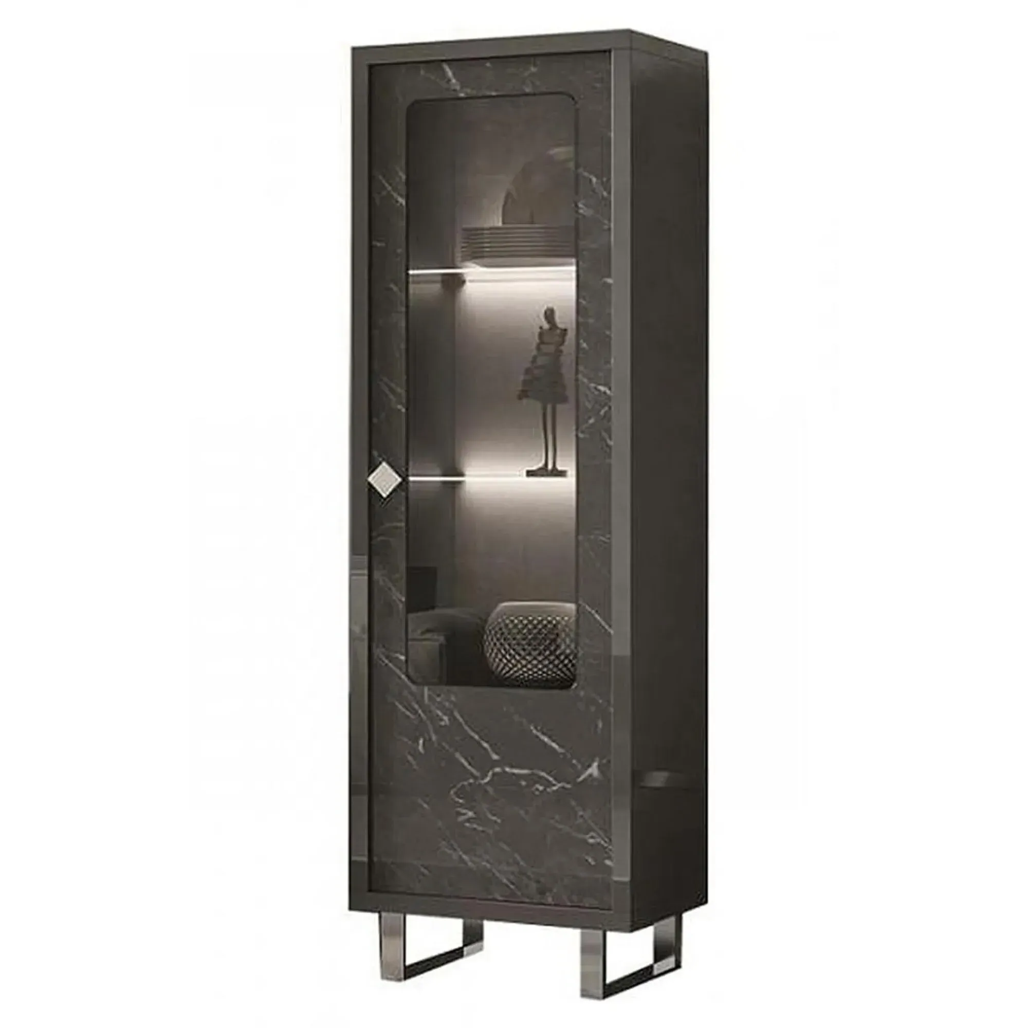 Carvelle 1 Door Display Cabinet with LED Light - Grey