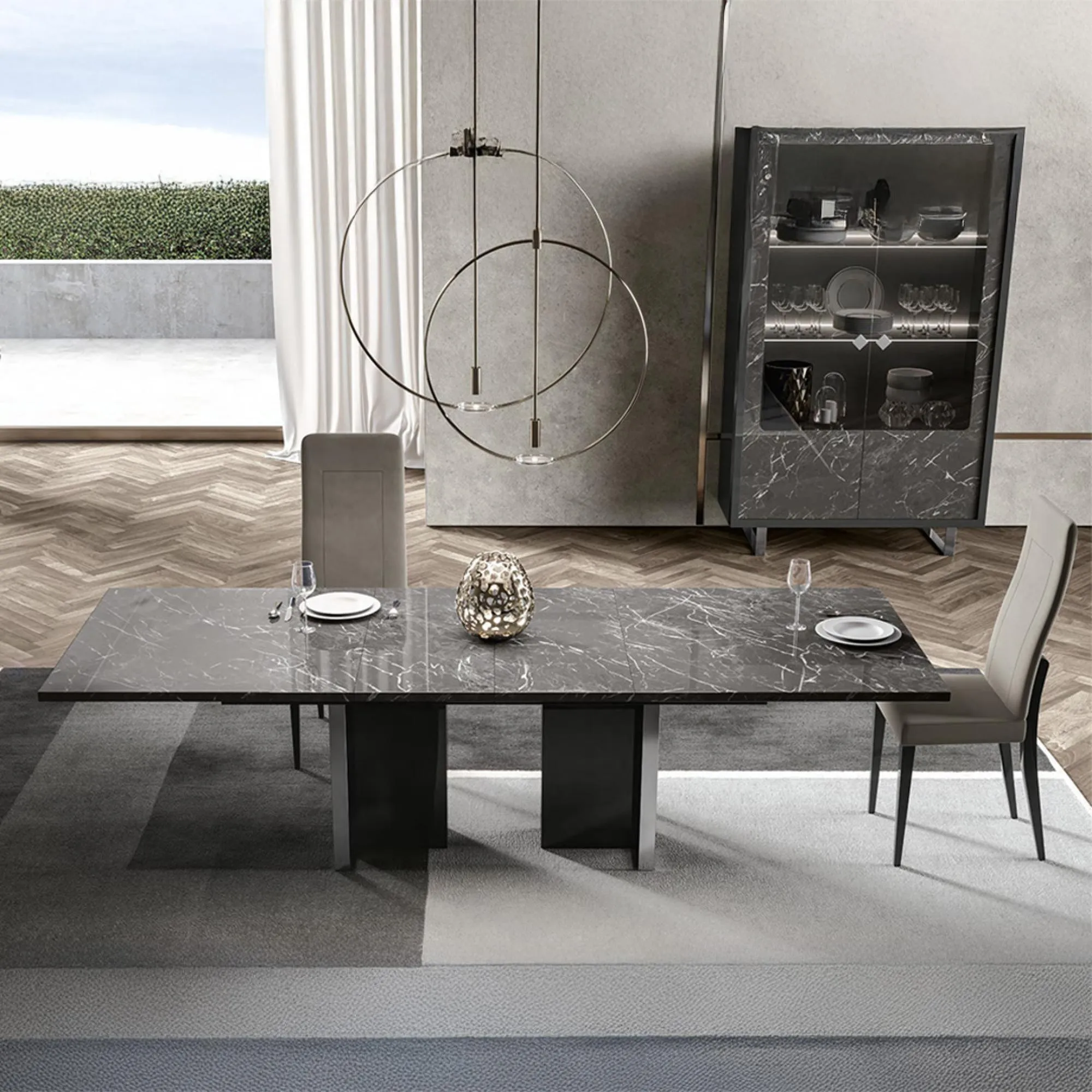 Carvelle 2 Door Display Cabinet with LED - Grey, Particle Board