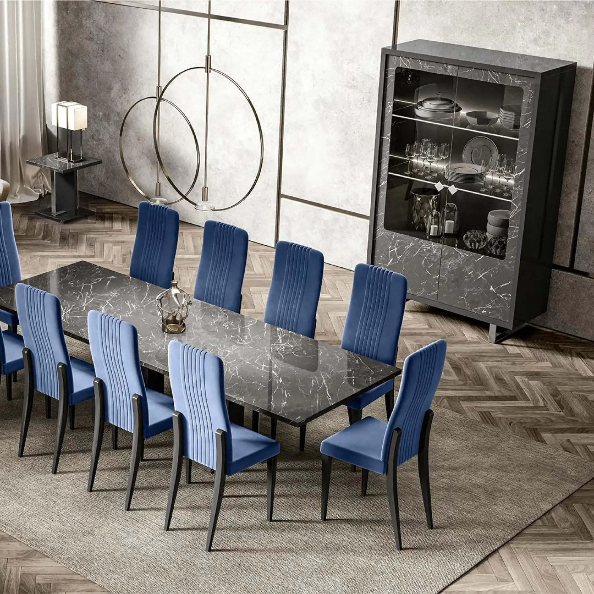 Carvelle 2 Door Display Cabinet with LED - Grey, Particle Board