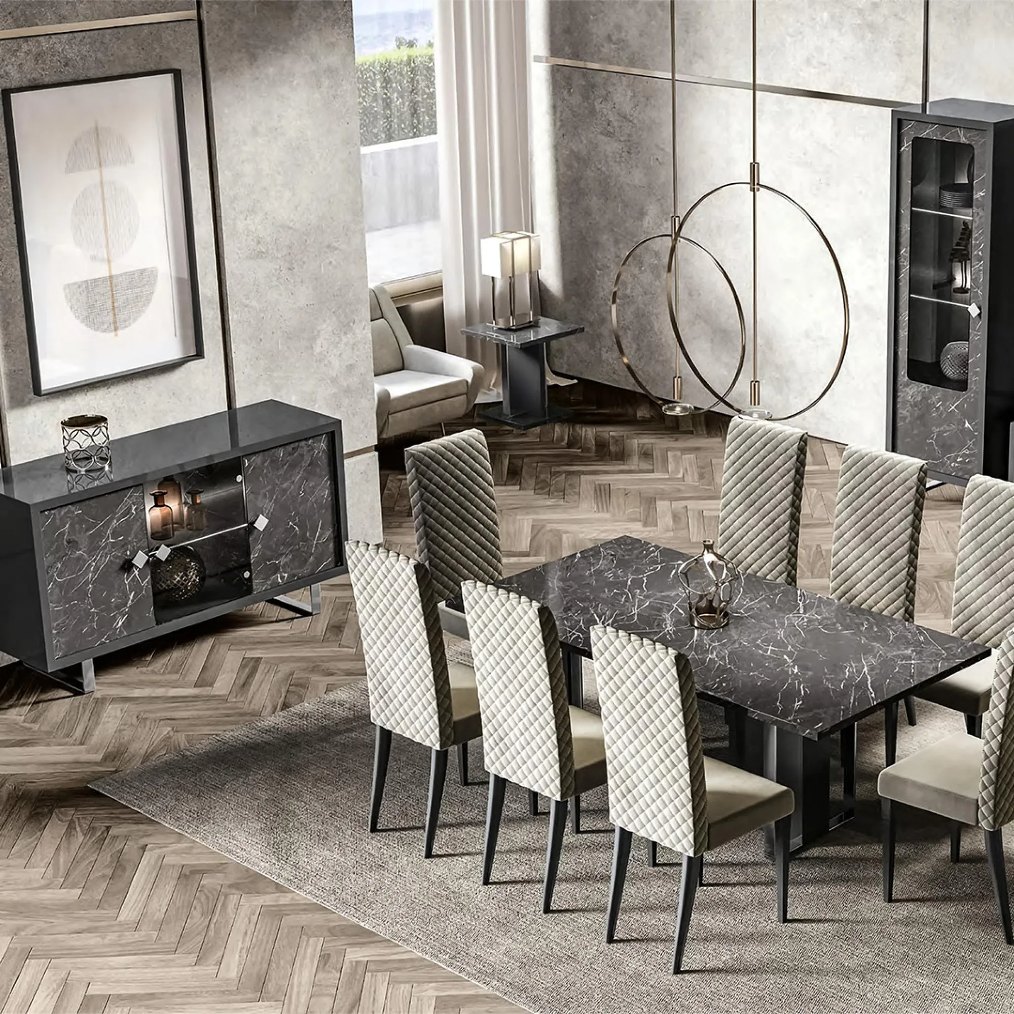 Carvelle 3 Door Sideboard with LED Light - Grey, Particle Board