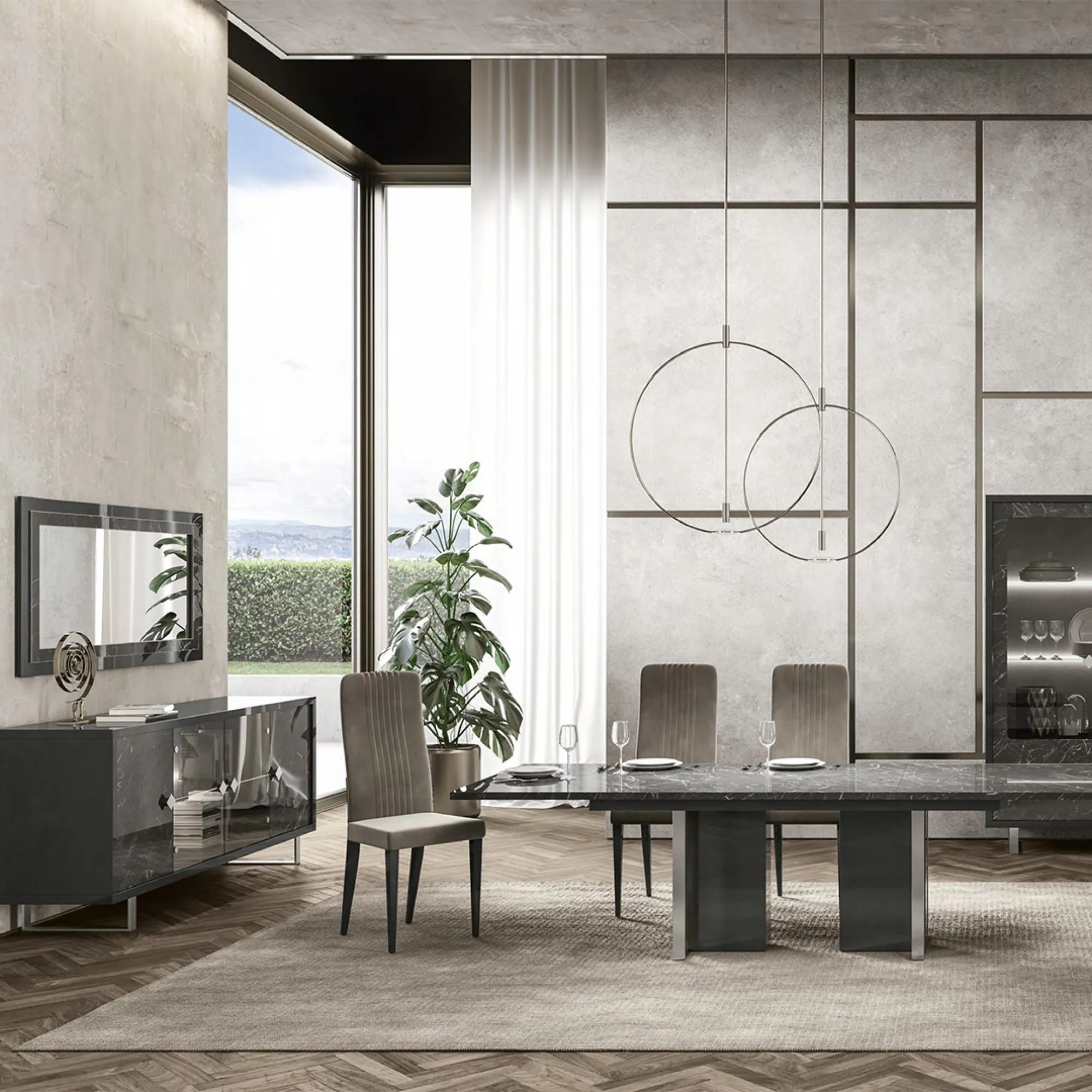 Carvelle 4 Door Sideboard with LED Light - Grey, Particle Board