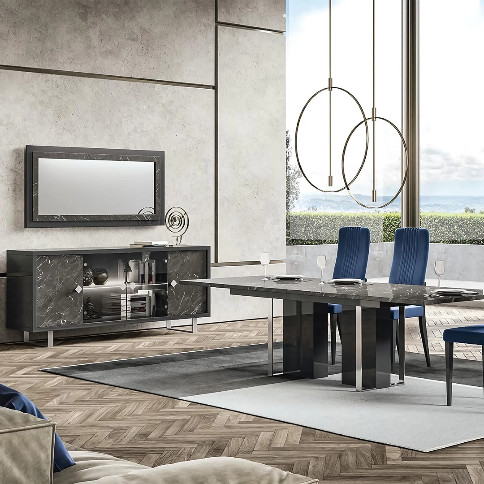 Carvelle 4 Door Sideboard with LED Light - Grey, Particle Board