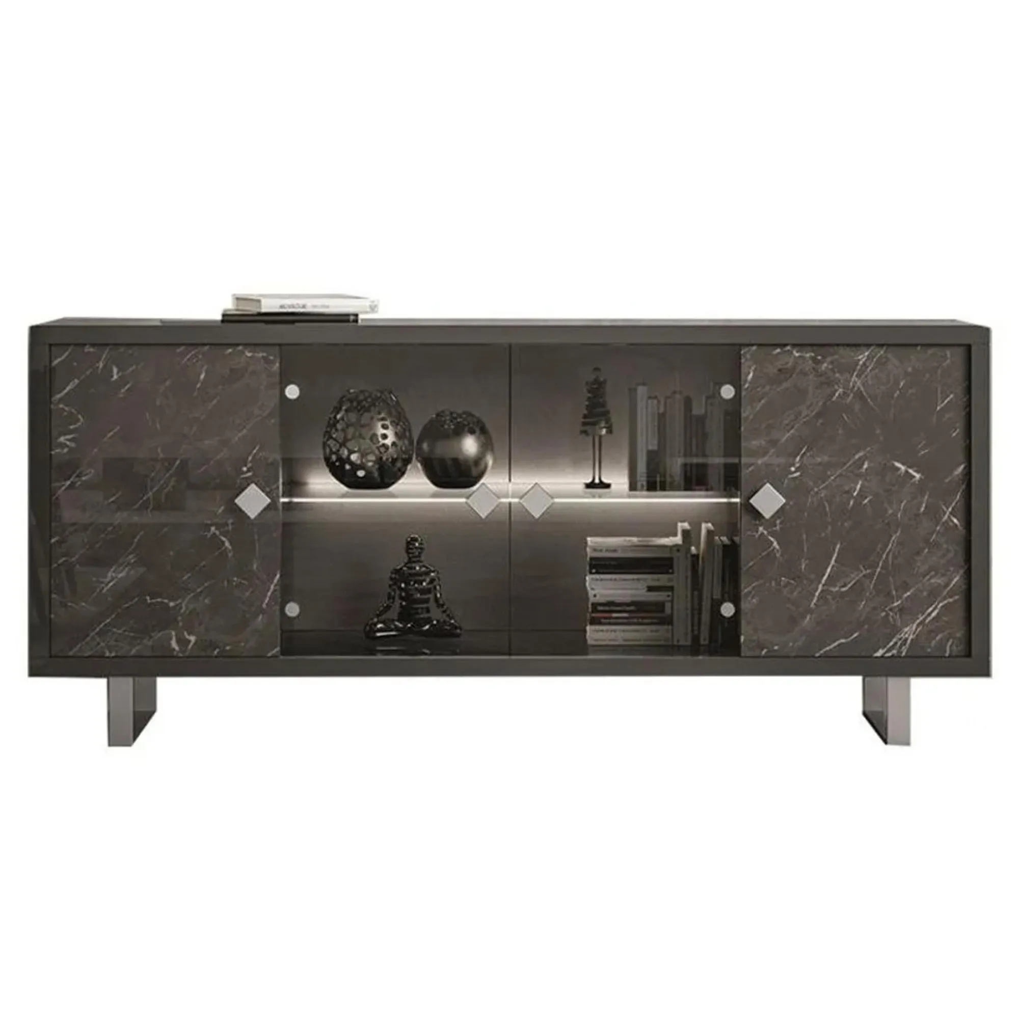 Carvelle 4 Door Sideboard with LED Light - Grey, Particle Board