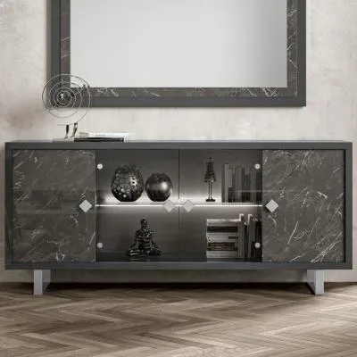 Carvelle 4 Door Sideboard with LED Light - Grey, Particle Board