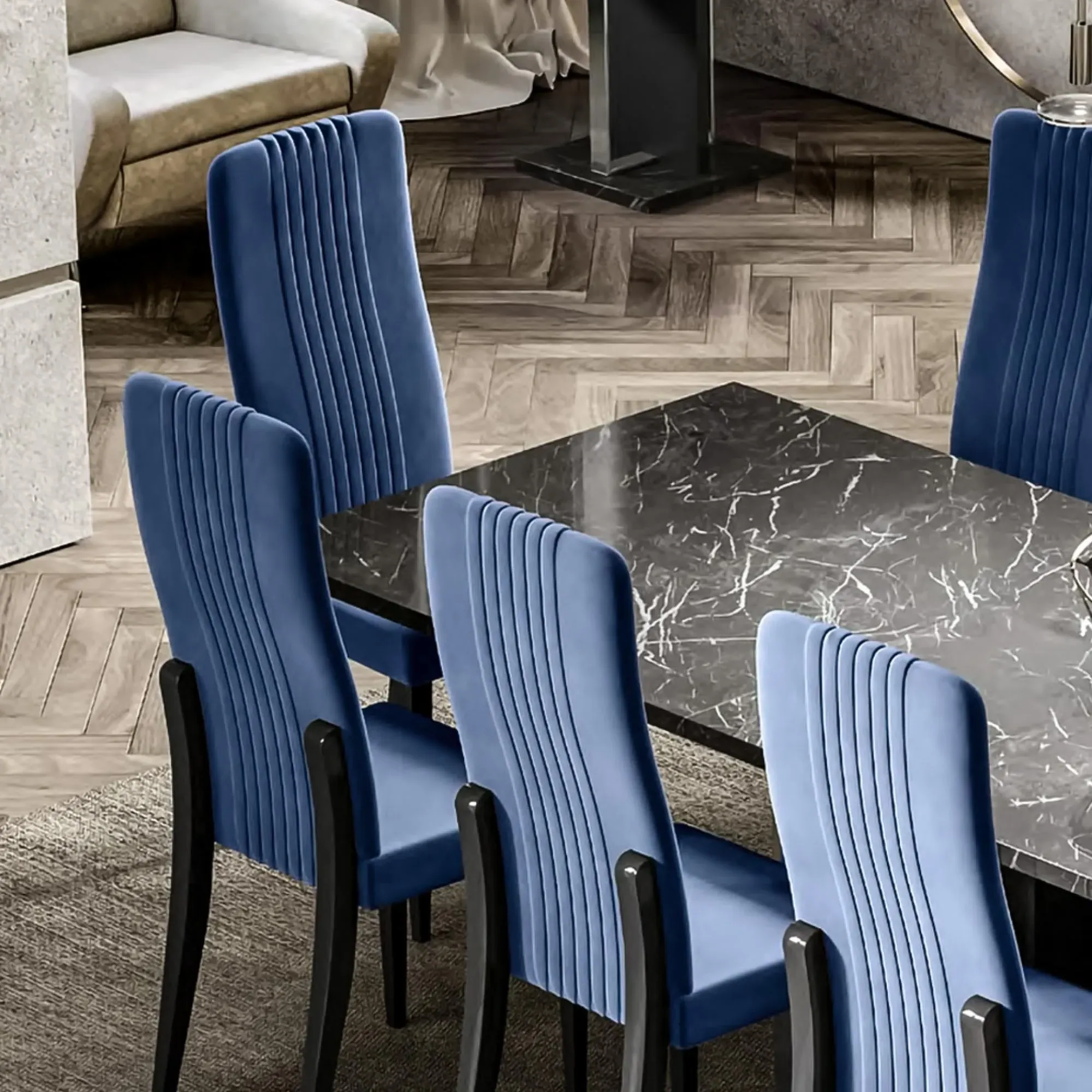 Carvelle Dining Chair Set of 2 - Blue, Velvet