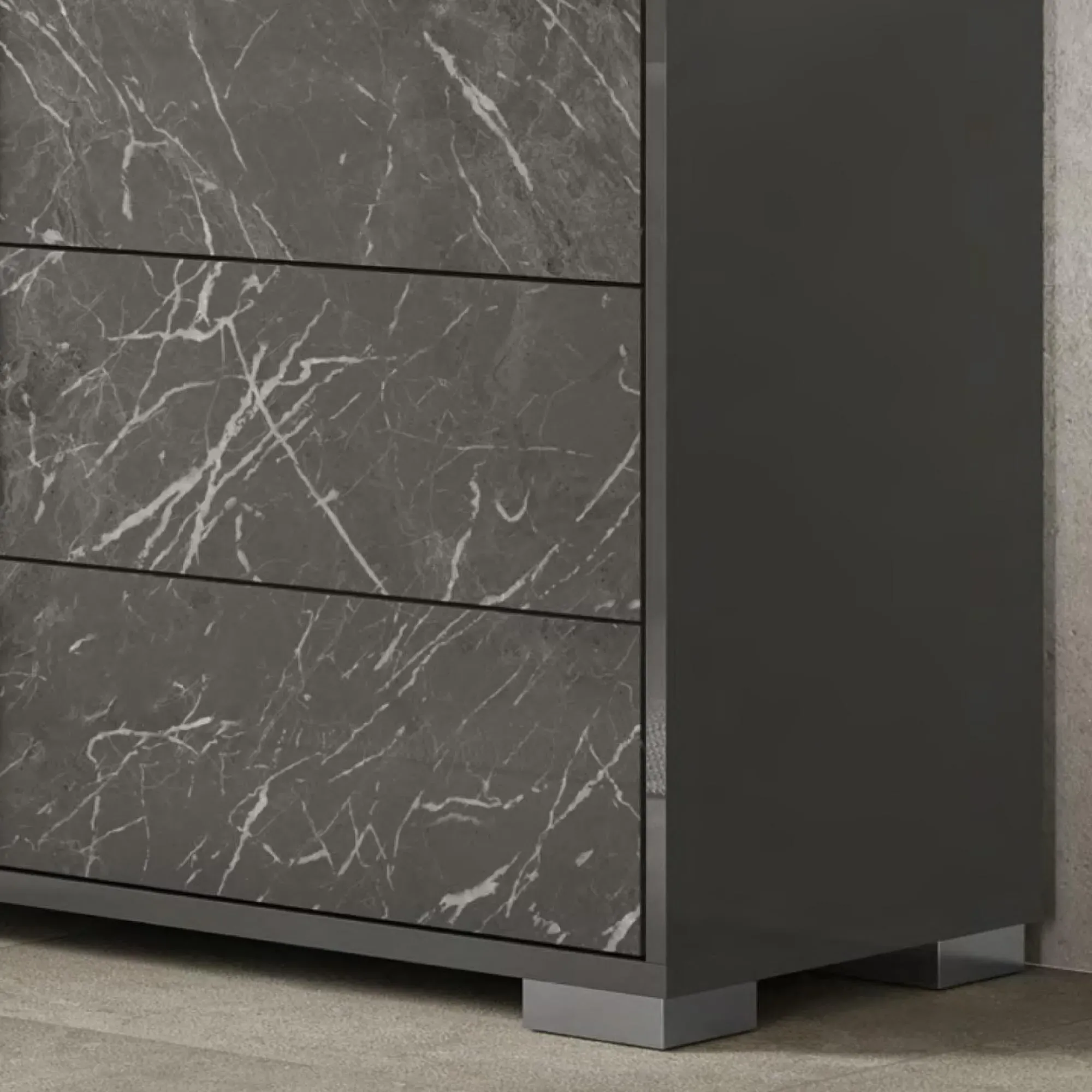 Carvelle Night 3 Drawer Wide Chest - Glossy Grey, Particle Board