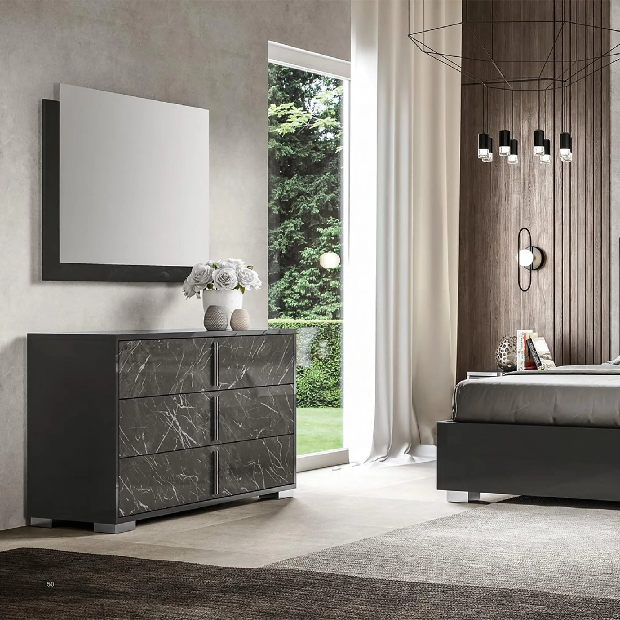 Carvelle Night 3 Drawer Wide Chest - Glossy Grey, Particle Board