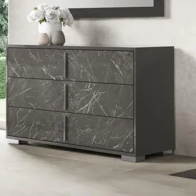 Carvelle Night 3 Drawer Wide Chest - Glossy Grey, Particle Board