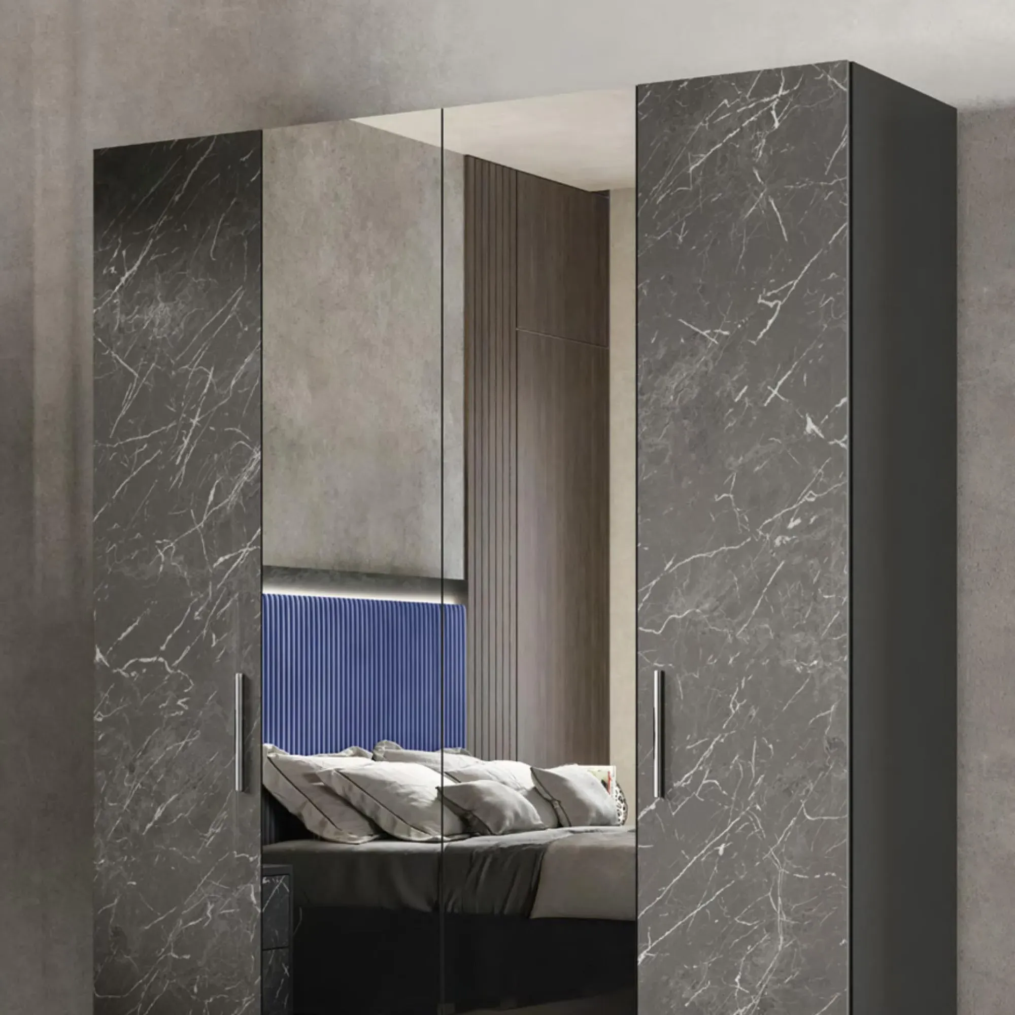 Carvelle Night 4 Door Wardrobe - Glossy Grey, Particle Board