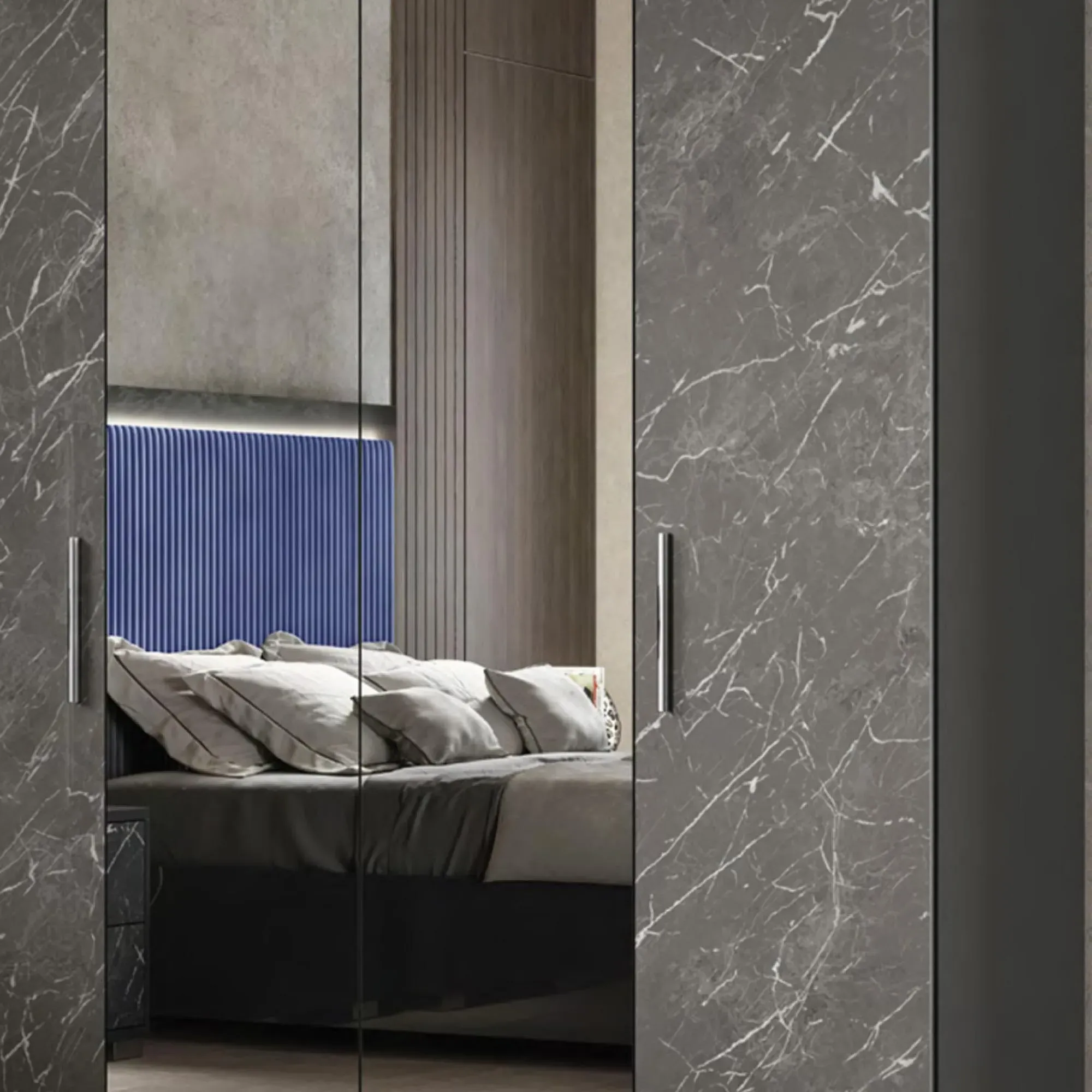 Carvelle Night 4 Door Wardrobe - Glossy Grey, Particle Board