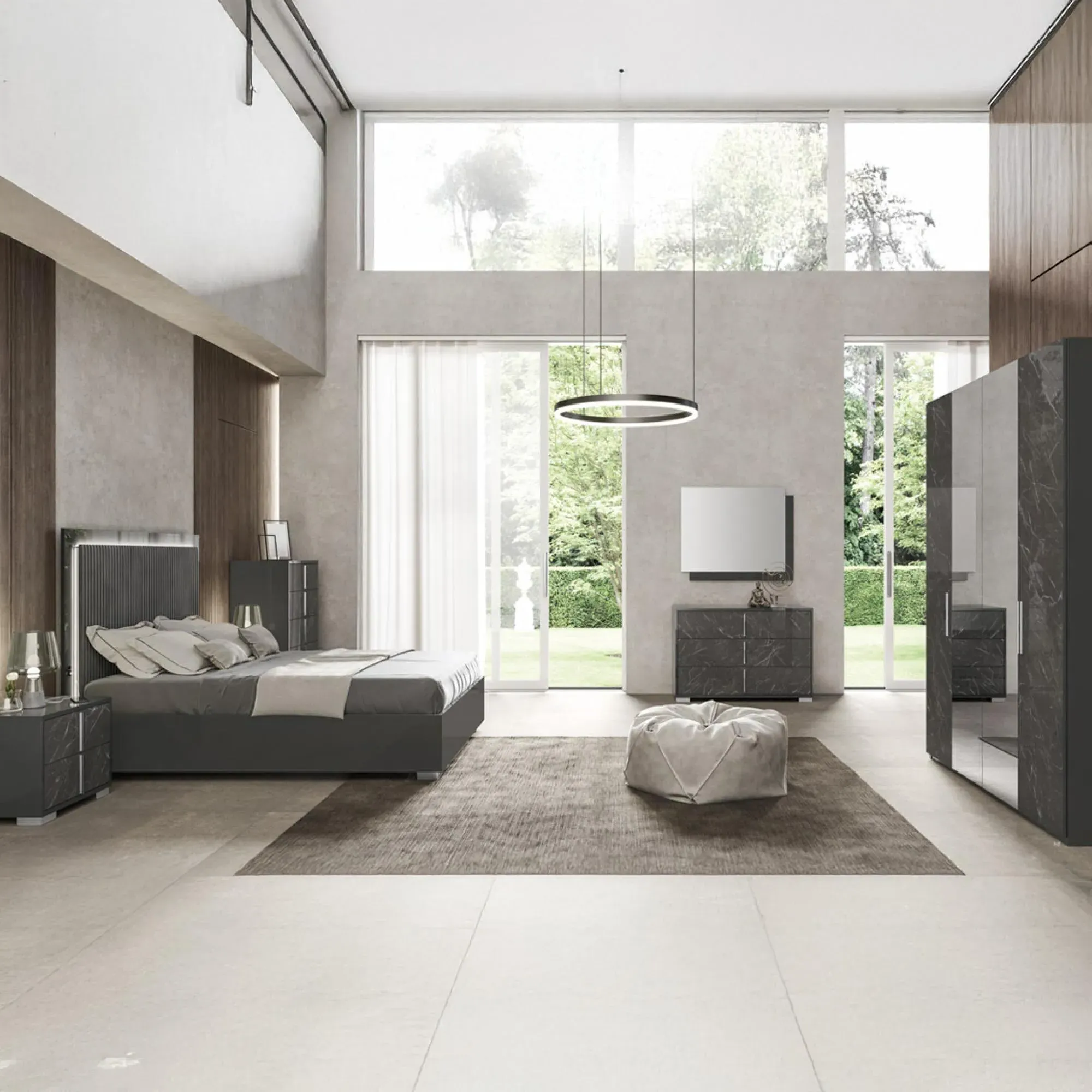 Carvelle Night 4 Door Wardrobe - Glossy Grey, Particle Board