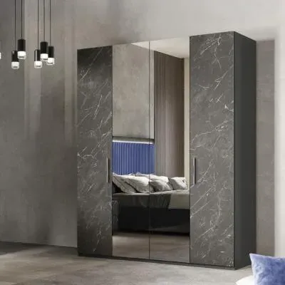 Carvelle Night 4 Door Wardrobe - Glossy Grey, Particle Board