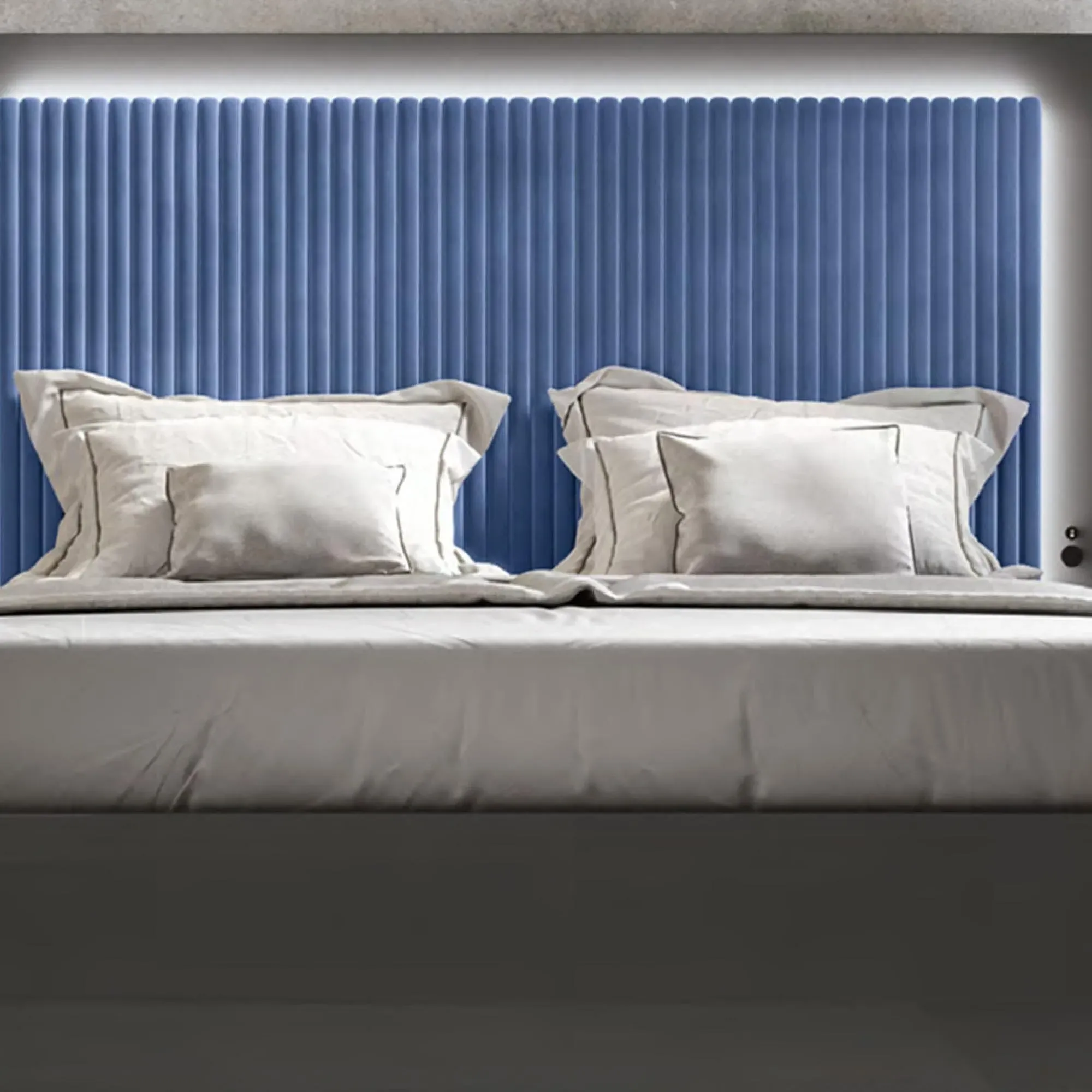 Carvelle Night Italian Quilted Headboard Bed - Blue