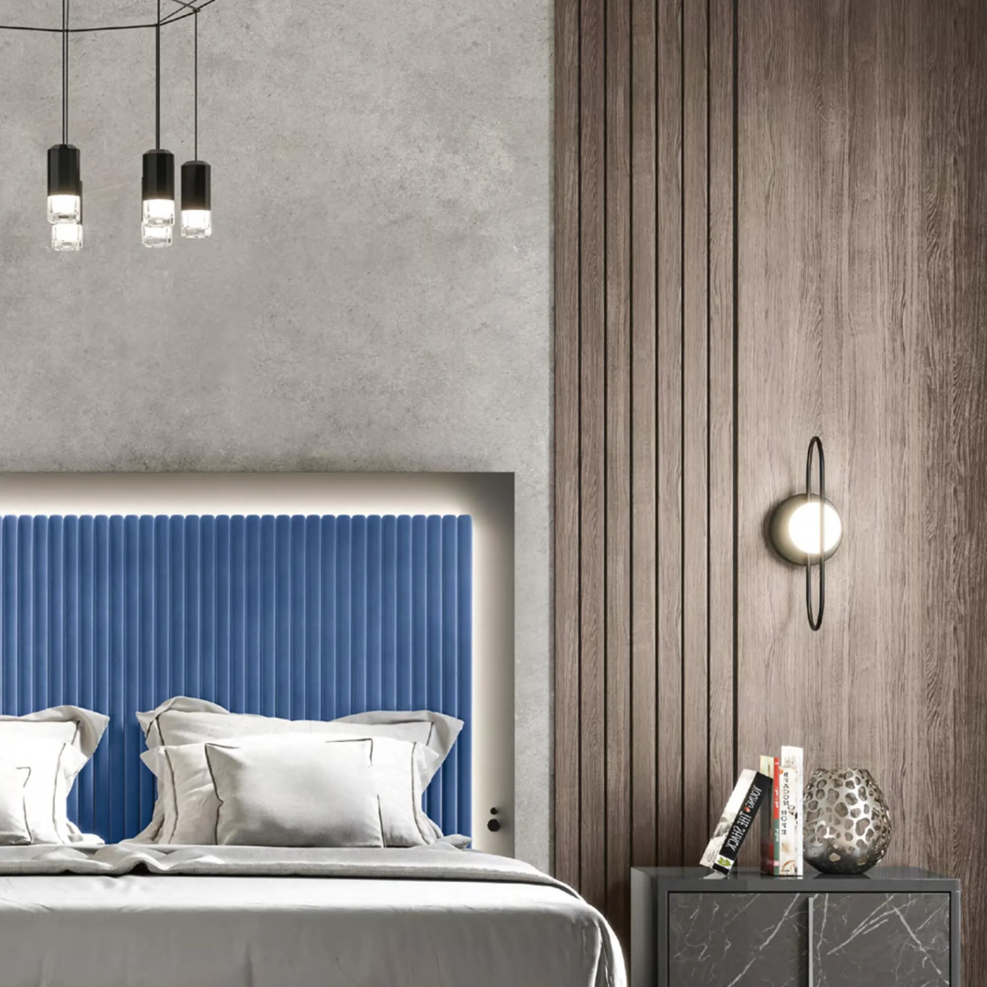 Carvelle Night Italian Quilted Headboard Bed - Blue