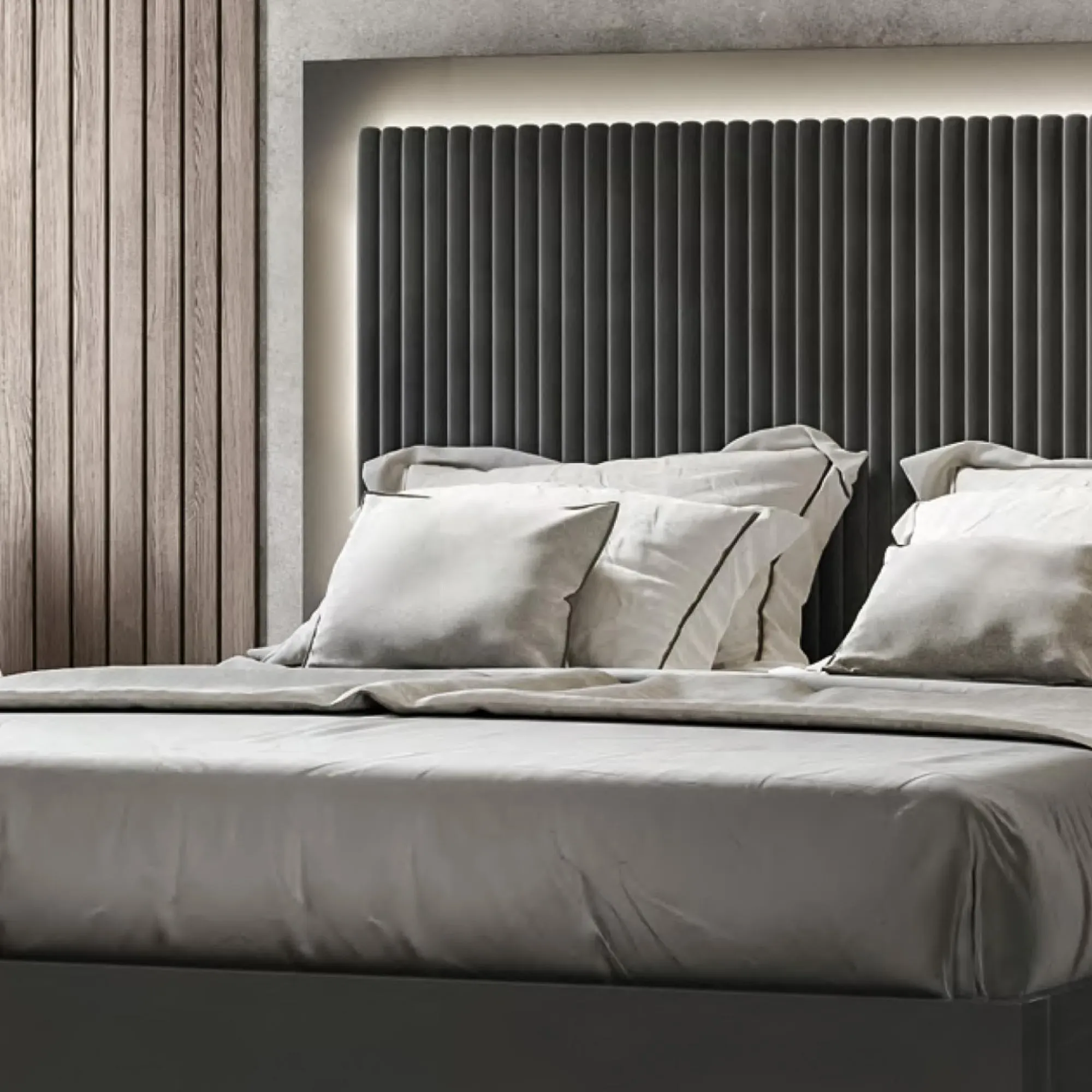 Carvelle Night Italian Quilted Headboard Bed - Grey