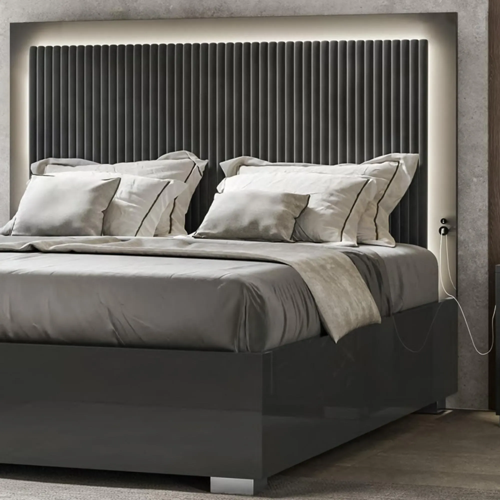 Carvelle Night Italian Quilted Headboard Bed - Grey