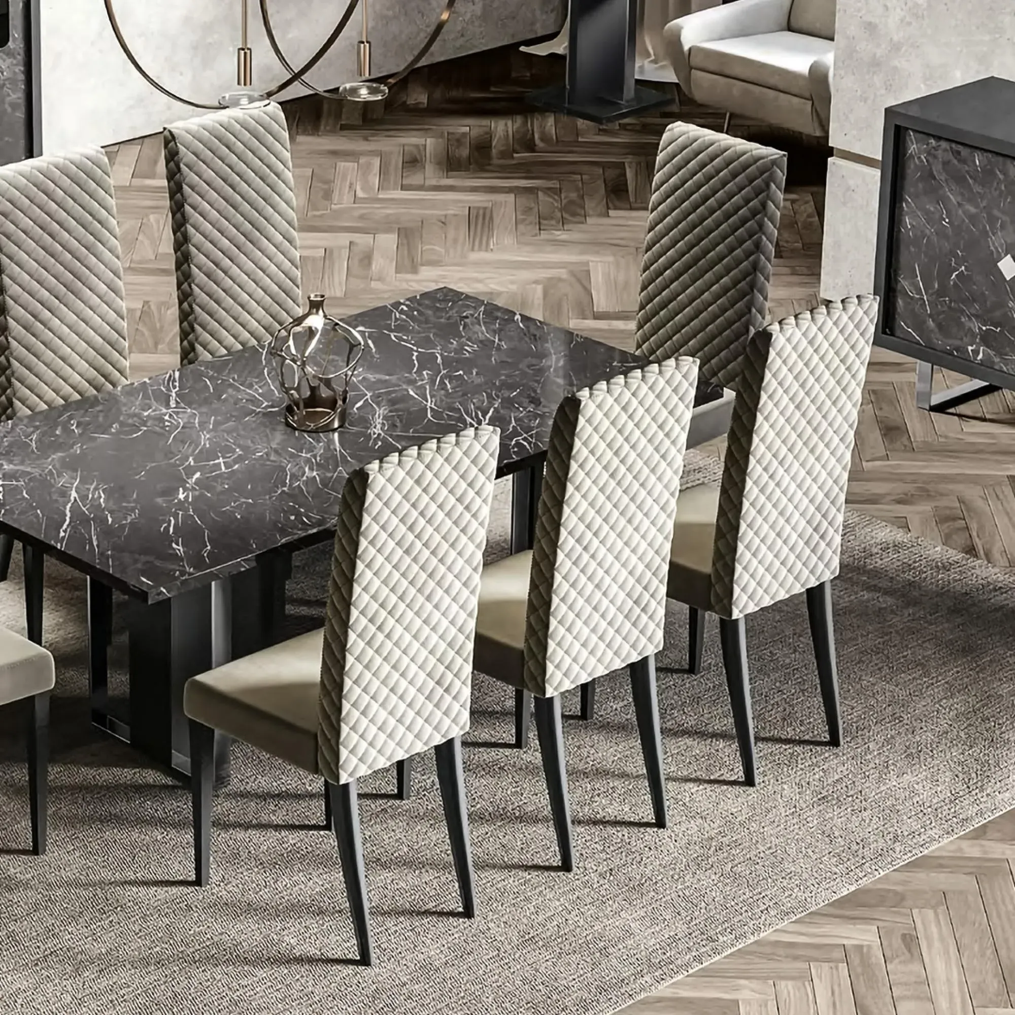 Carvelle Quilted Dining Chair - Grey, Velvet