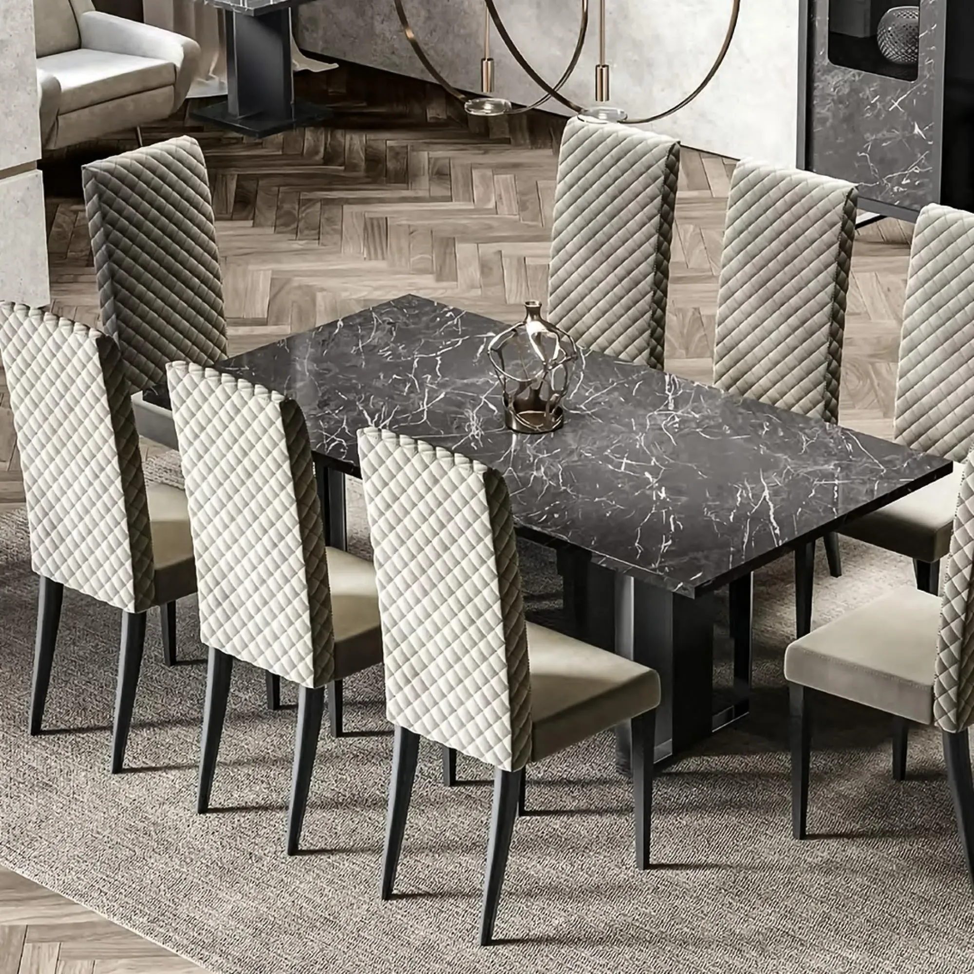 Carvelle Quilted Dining Chair - Grey, Velvet