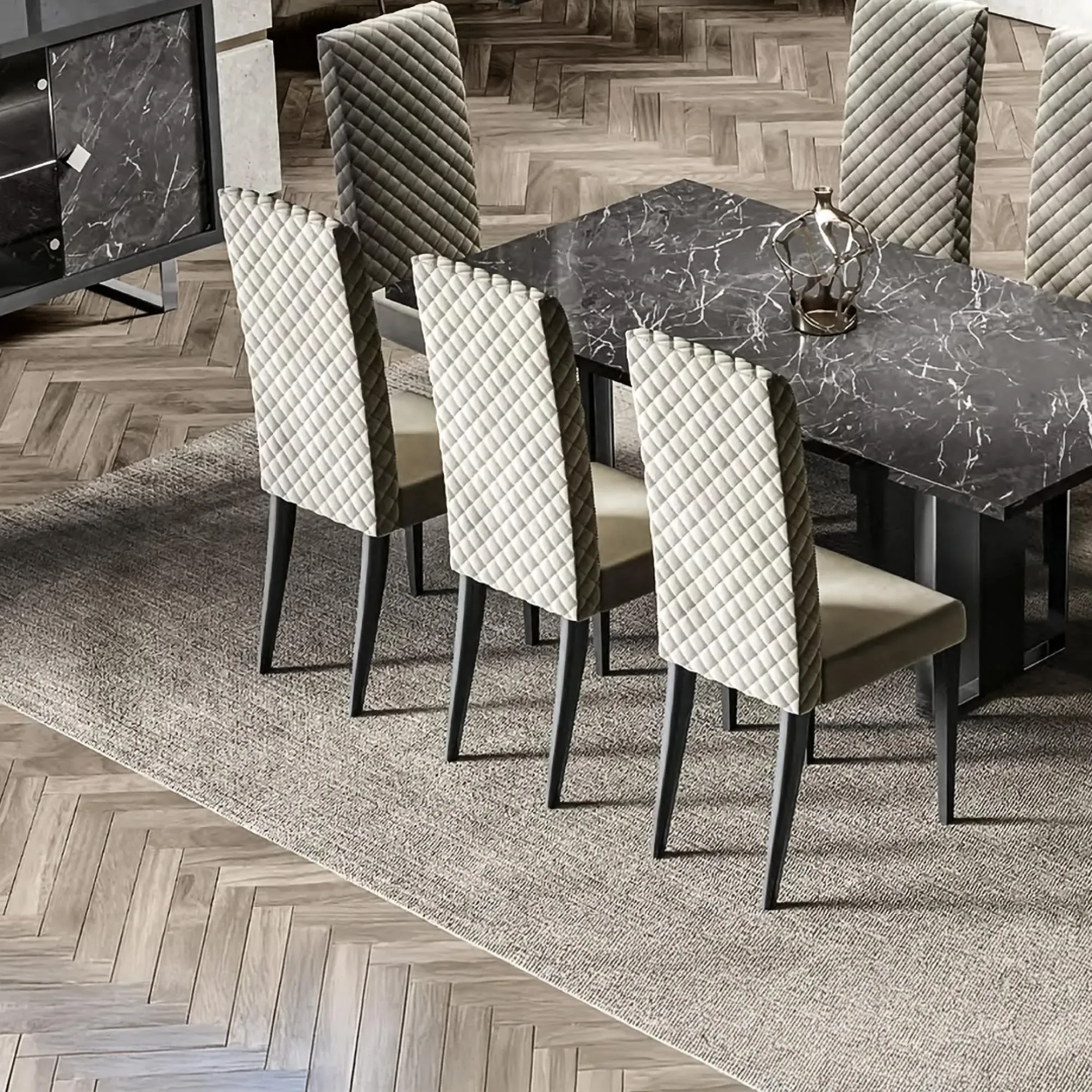 Carvelle Quilted Dining Chair - Grey, Velvet