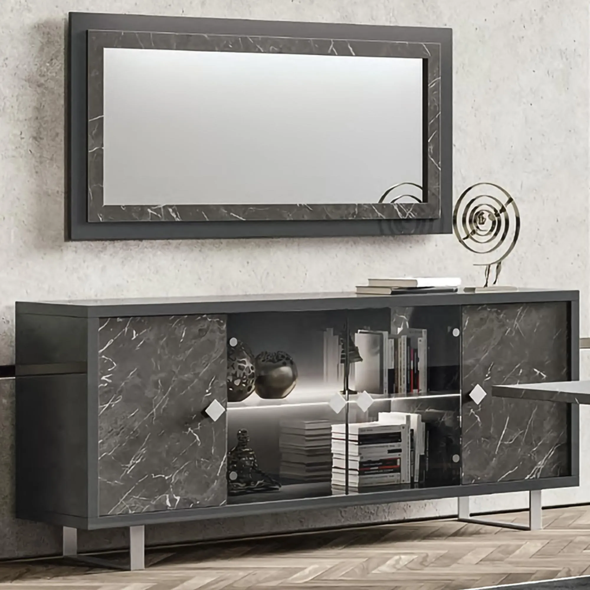Carvelle Rectangular Wall Mirror - Grey, Particle Board