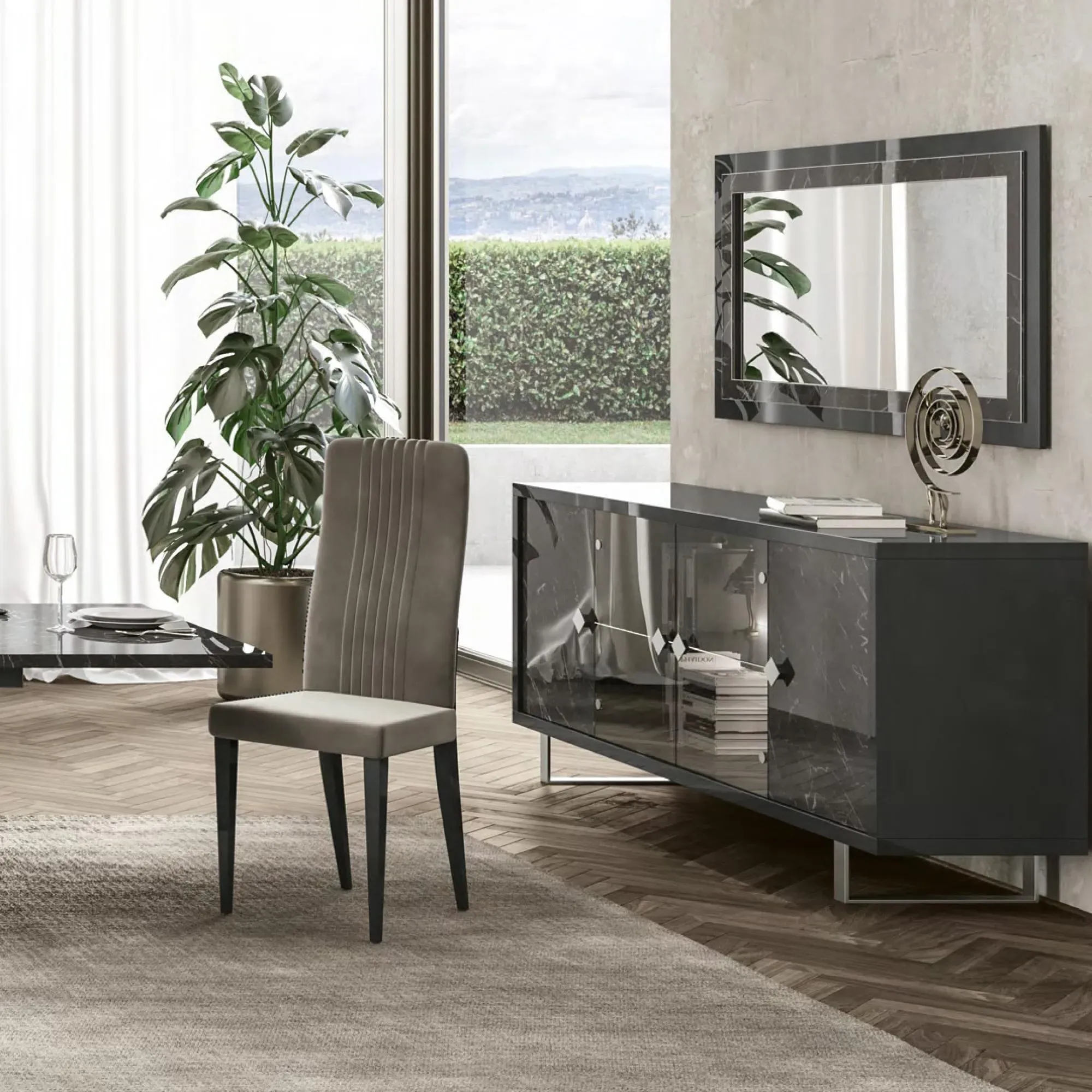 Carvelle Rectangular Wall Mirror - Grey, Particle Board