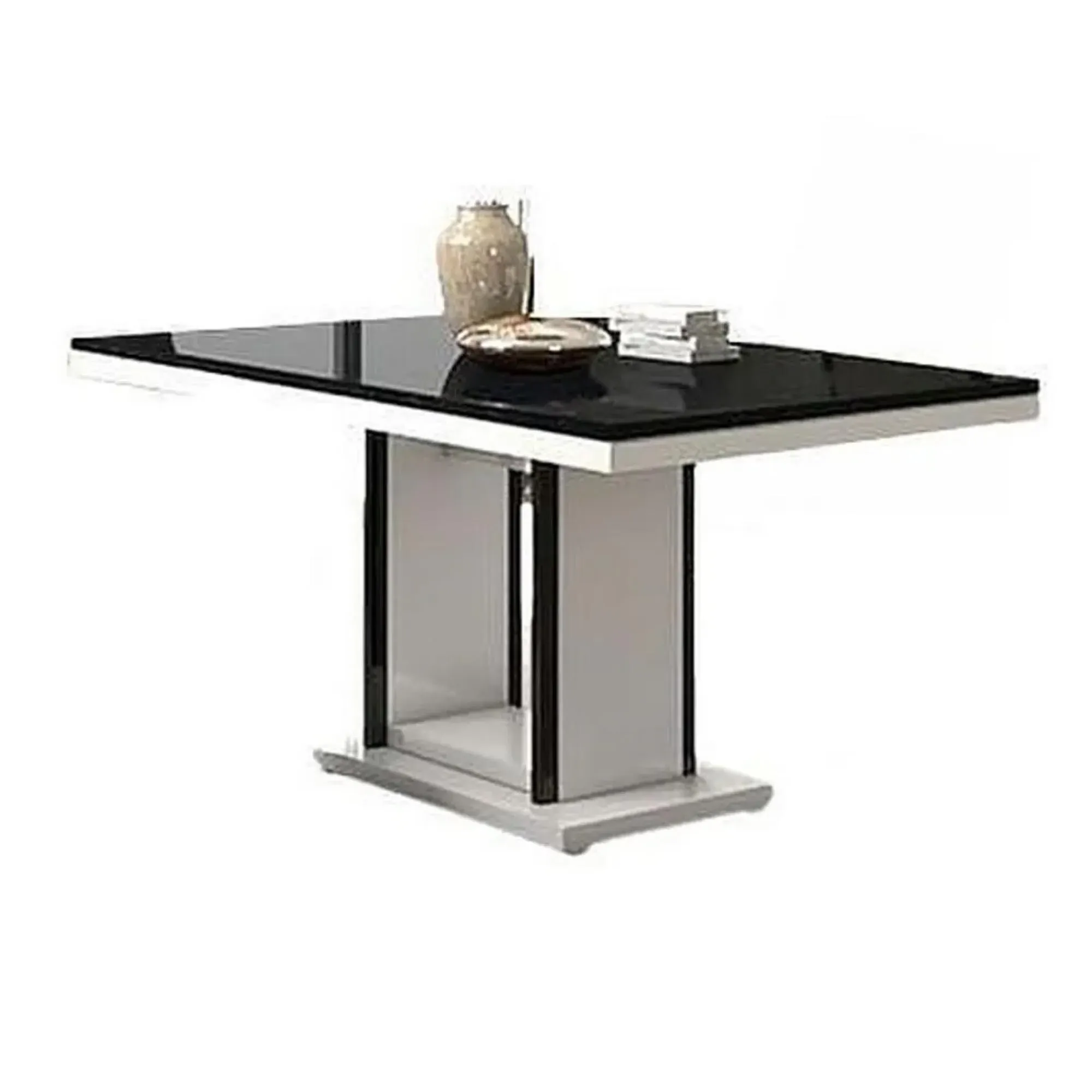 Enna 6-Seater Pedestal Dining Table - Black Marble, Particle Wood