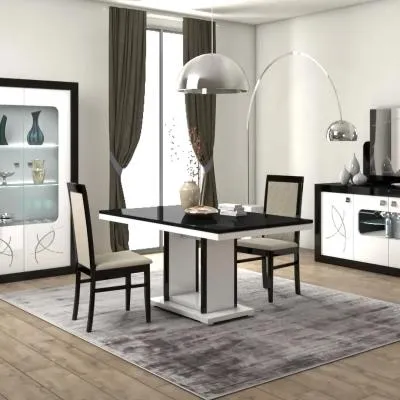 Enna 6-Seater Pedestal Dining Table - Black Marble, Particle Wood image