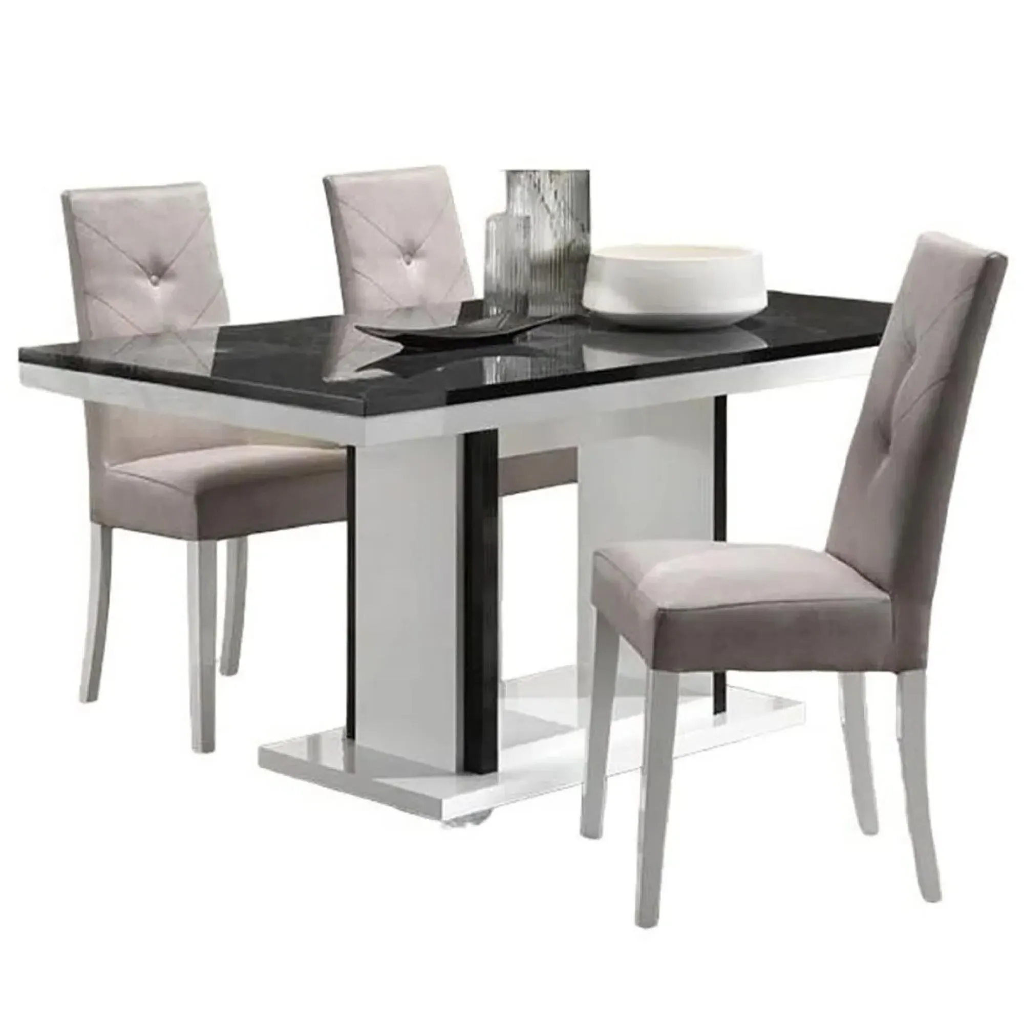 Enna Italian Dining Set with 4 Fabric Chairs - Black, White