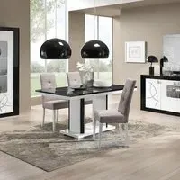 Enna Italian Dining Set with 4 Fabric Chairs - Black, White