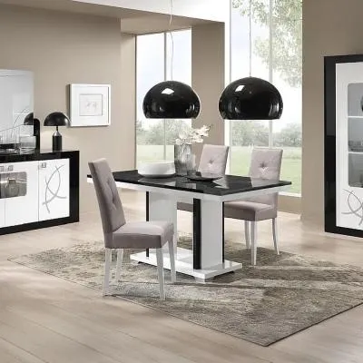 Enna Italian Dining Set with 4 Fabric Chairs - Black, White