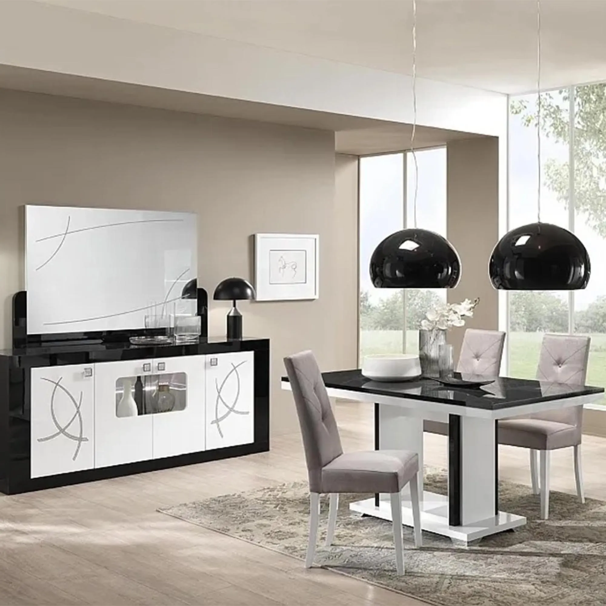 Enna Rectangular Wall Mirror - Black Lacquered