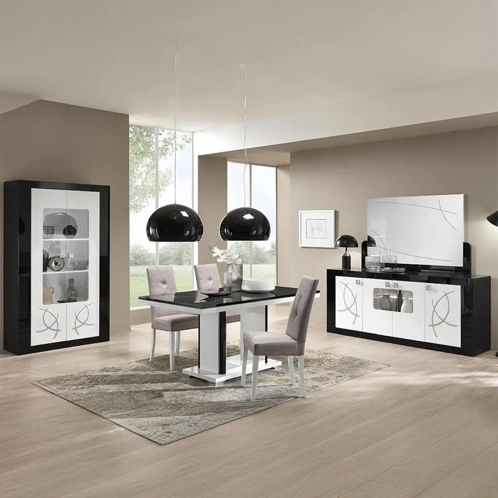 Enna Rectangular Wall Mirror - Black Lacquered