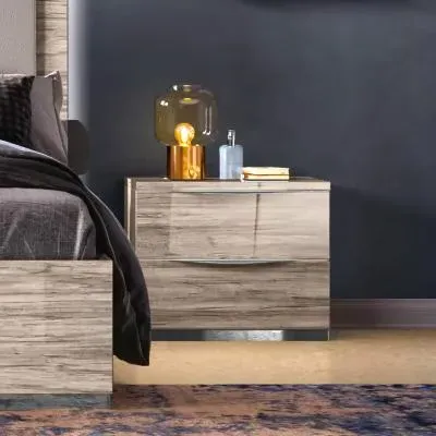 Laura Oak Grain Effect 2 Drawer Bedside Cabinet - Grey