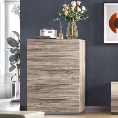 Laura Oak Grain Effect 5 Drawer Chest - Grey