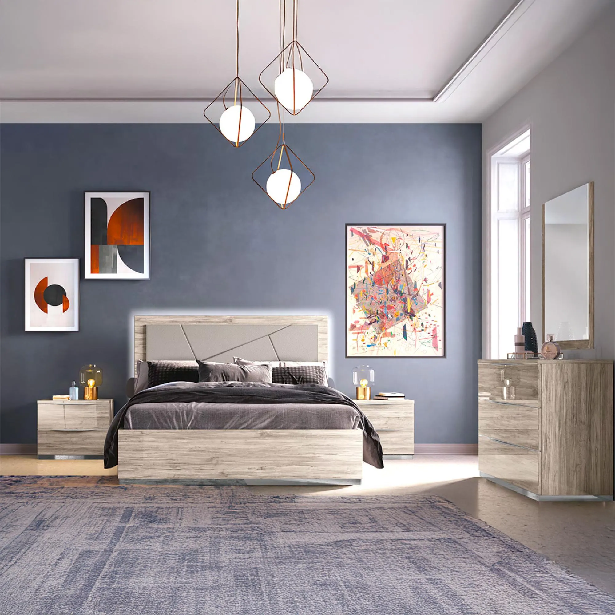 Laura Oak Grain Effect Bed Frame - Grey