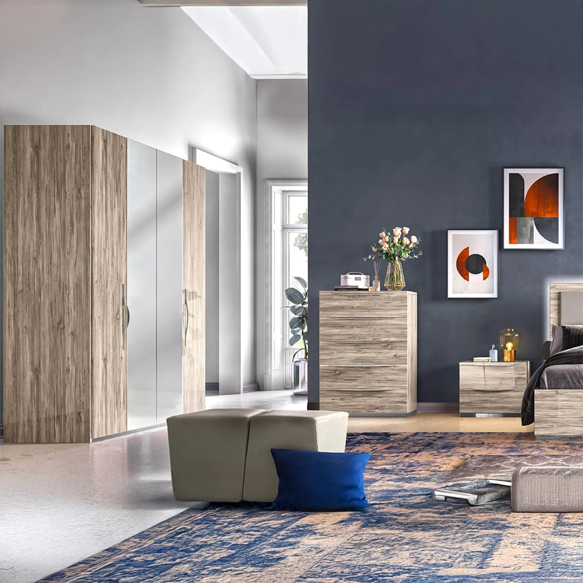 Laura Oak Grain Effect Wardrobe - Grey