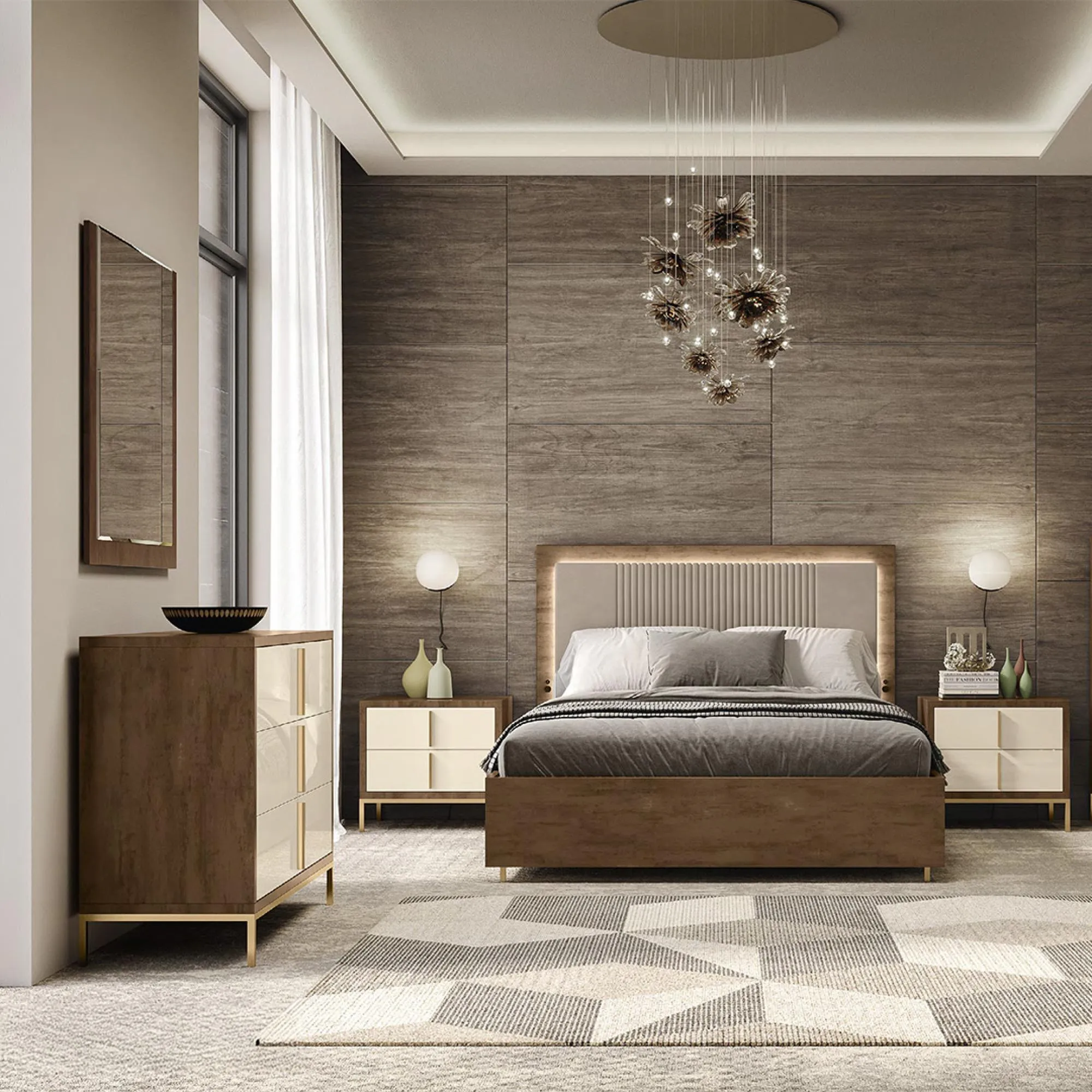 Meridian 2 Drawer Bedside Cabinet - Cream, Walnut