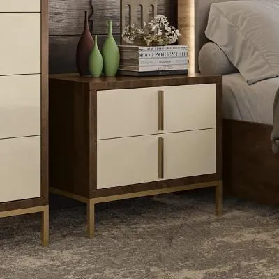 Meridian 2 Drawer Bedside Cabinet - Cream, Walnut image